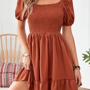 Burnt Orange Puff Sleeve Dress